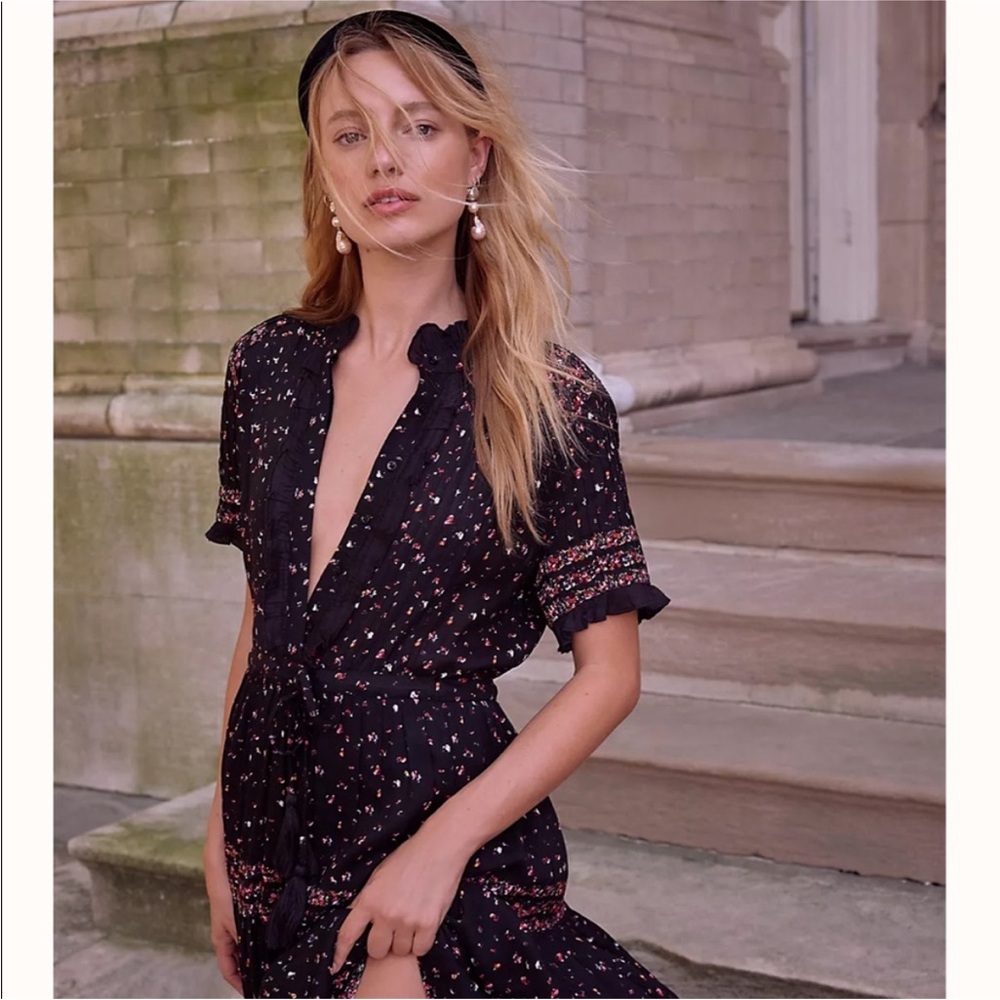 Free People Black and Pink Floral Maxi Dress